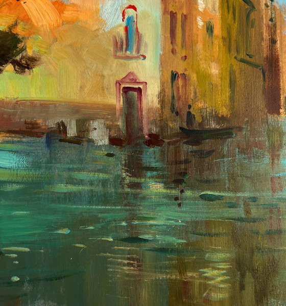 Image 1 of Original Oil Painting River Street Landscape Water channels of the city walls