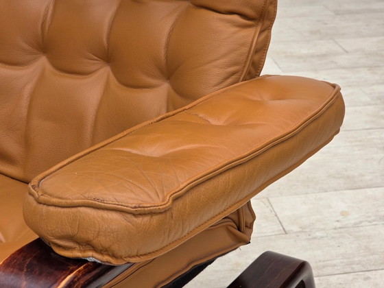 1970s, Norwegian design, adjustable armchair, leather, bentwood. (photo 5 of 25)