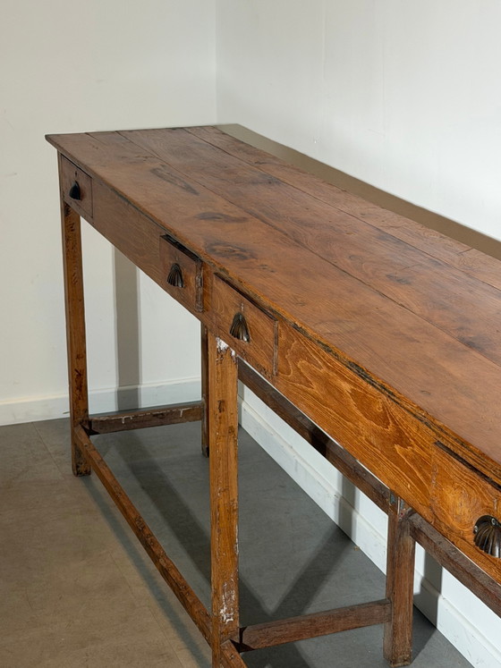 Antieke massief eiken consoletafel met vier lades – Bijzettafels (photo 5 of 8)