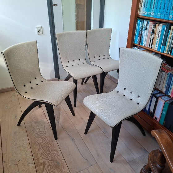 Mid Century Swing Chair Van Os Culemborg – Eetkamerstoelen, Textile, Wood (photo 3 of 6)