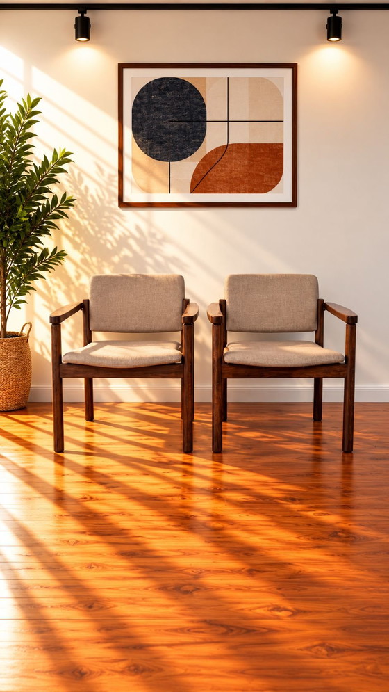 6 Sedie da pranzo vintage di design scandinavo, Kush+co, Tessile, Legno, Beige (foto 6 di 8)