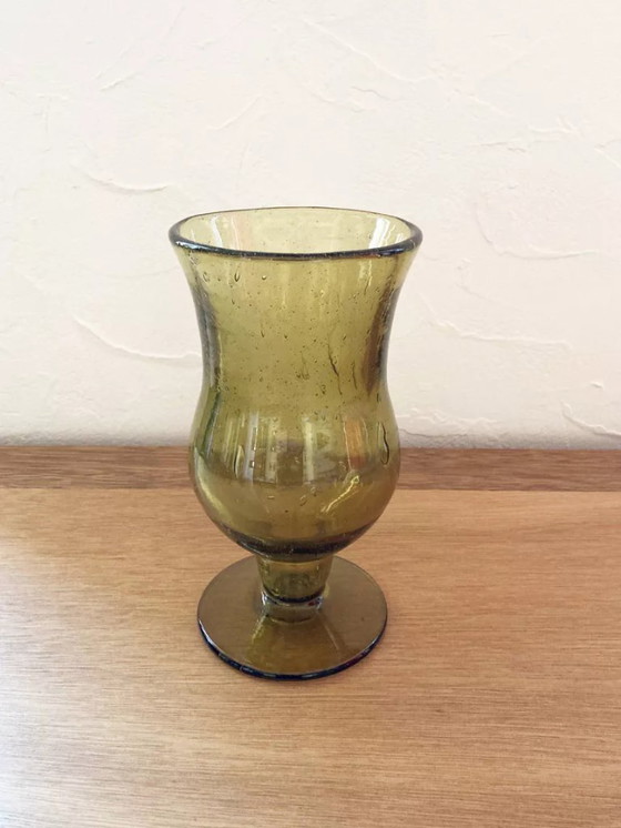 Image 1 of Vaso in vetro a bolle, stile Biot, verde muschio