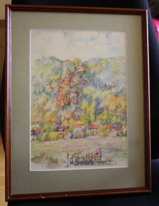 Watercolor signed Lucien Henri Schmitt + certificate