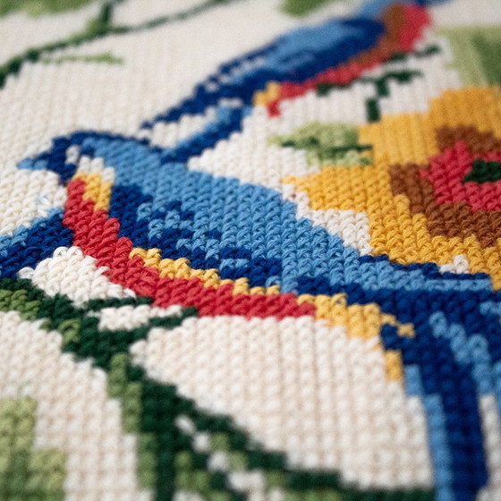 Decorazione murale vintage (corda per campanello) con motivo di uccelli e fiori: arte popolare olandese (photo 5 of 11)