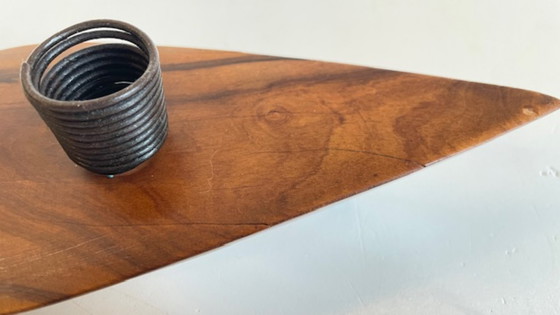 Image 1 of Brutalistische olijfhouten kaarsenhouder vintage