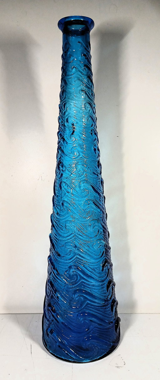 Vintage blaue Empoli Flasche – Wellenmuster (39 cm)