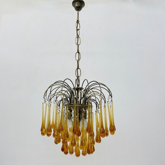 Image 1 of Mid Century Design Murano-Bernsteinglas-Tropfenleuchter, 1970er Jahre