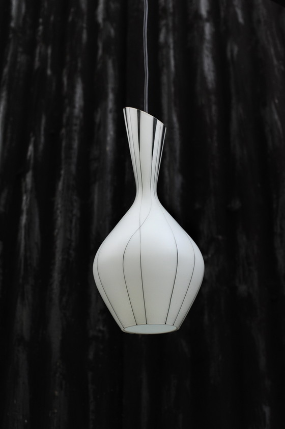 Image 1 of Vintage Black White Milky Glass Fifties Mcm Pendant Lamp