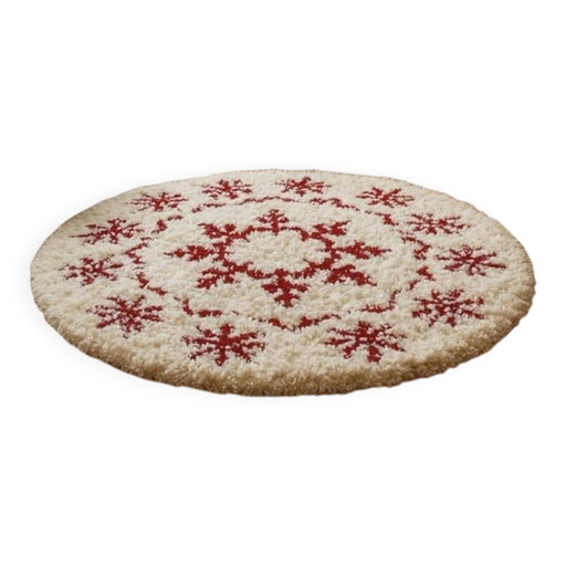 Handgemaakt Marokkaans Wollen Sneeuwvlok Tapijt: Rood & Wit Kerstdecoratie 200X200cm