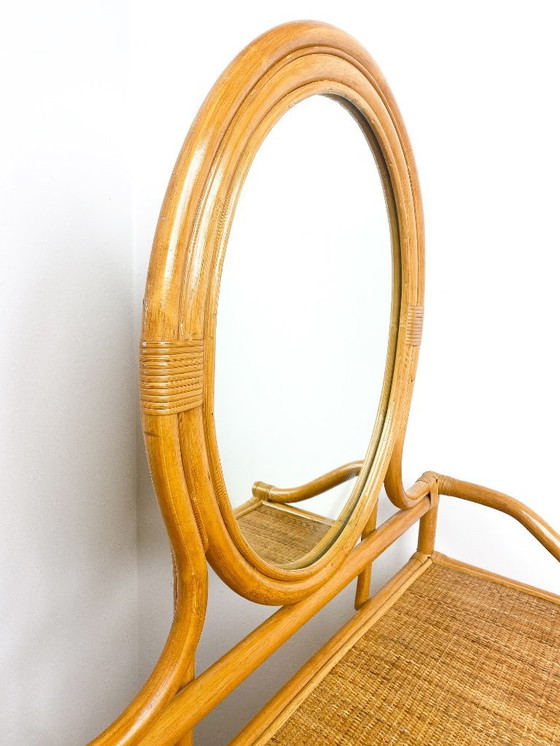 Image 1 of Vintage rattan dressing table with chair and mirror