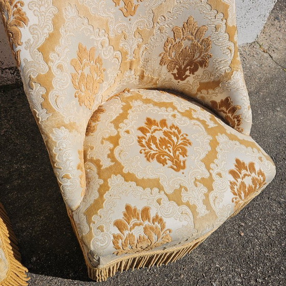 Image 1 of Set of 2 French Vintage Crapaud Seater-golden beige Cocktail Chairs-Lounge Seats-Boudoir Seater-50s