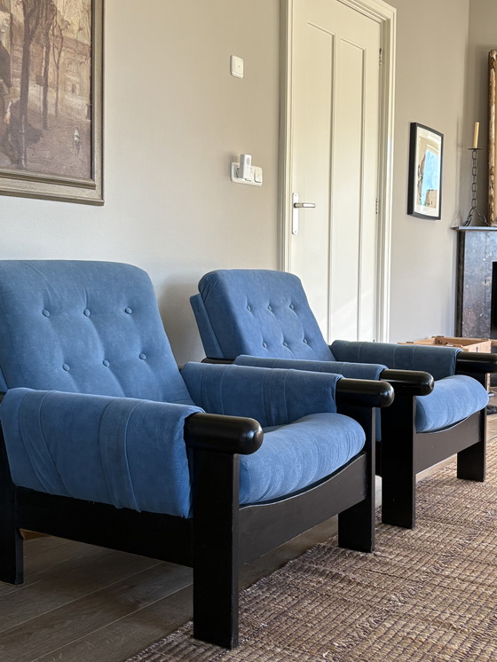Image 1 of Vintage korenblauw set fauteuils jaren70 design