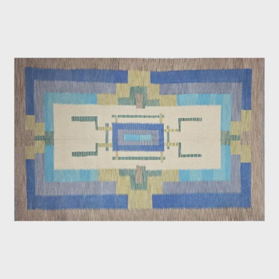 Tapiz tejido a mano estilo Art Déco de André Arbus | Lana sobre algodón | Diseño francés de lujo | 79 × 118 (photo 2 of 9)