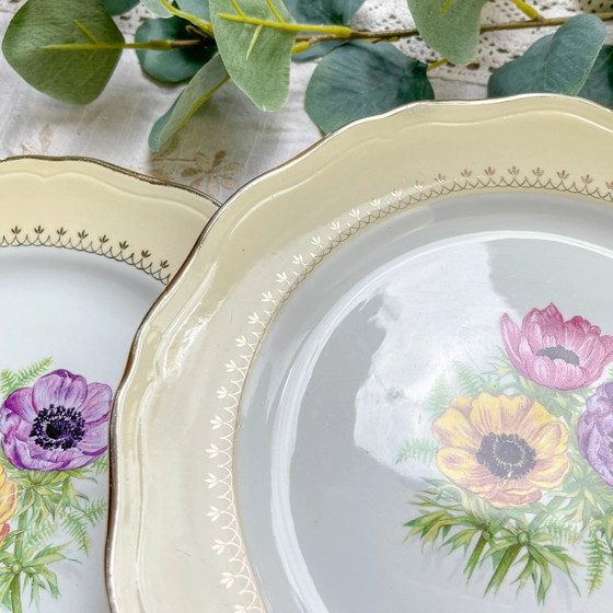 Vintage Porseleinen Dinerborden met Wit, Geel & Gouden Bloemenpatroon, L'Amandinoise "Coopélia" - Vintage (photo 3 of 16)