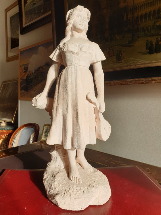 Image 1 of Terracotta sculpture of a mandolin player after 'Mignon' by Joseph Le Guluche, height 57.5 cm
