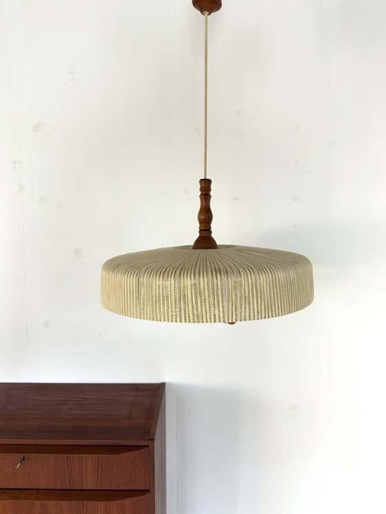 Image 1 of Lampada a sospensione vintage in teak e sisal, Temde Leuchten