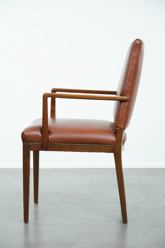 Image 1 of Vintage Scandinavische houten en rundleren bijzet/bureau/stoel uit de jaren ´60/ 70