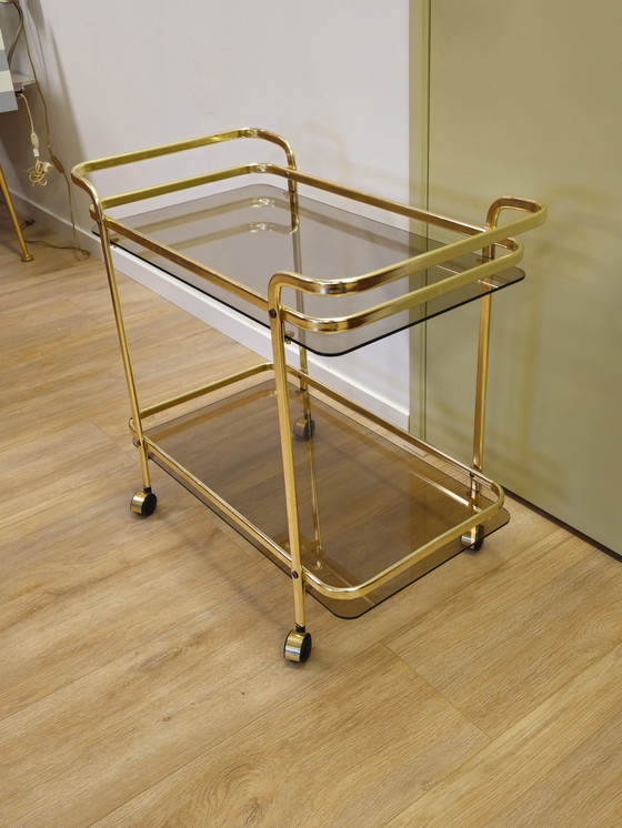 Image 1 of Vintage Serving Cart Barcart Beverage Cart Trolley Brass