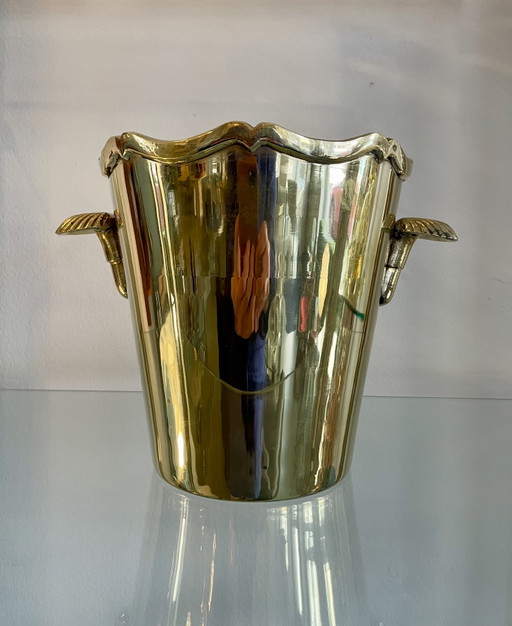 Refrigeratore per champagne/vino in ottone con manici a conchiglia
