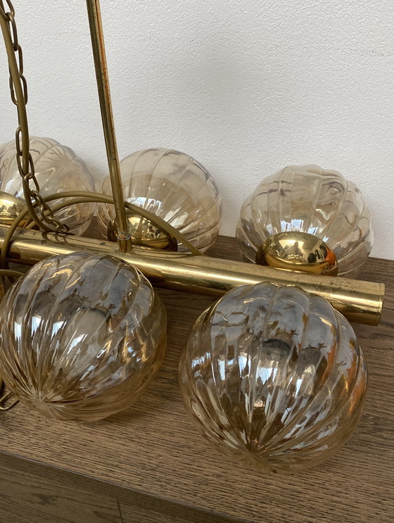 Image 1 of Lampada a sospensione vintage anni '70 in vetro oro/marrone