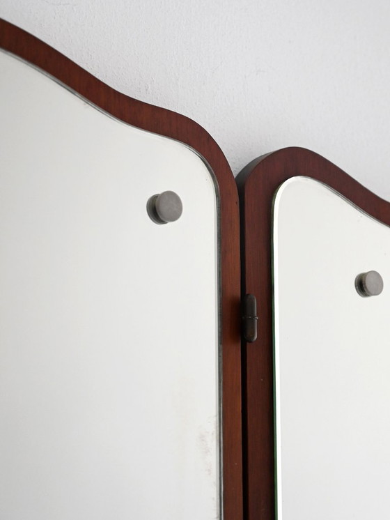 Image 1 of Miroir scandinave vintage avec panneaux latéraux rabattables