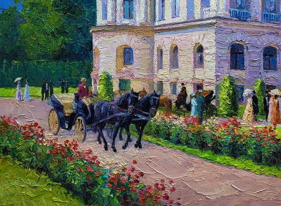 Original Oil Painting Palace Architecture Estate Outside The City – Paintings & Drawings, Canvas (photo 5 of 8)
