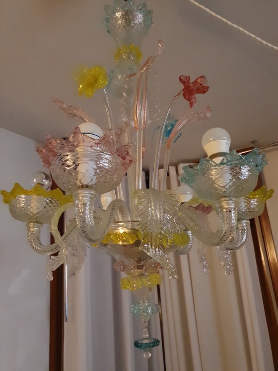 Image 1 of Lampadario 6 bracci colorato in vetro di Murano