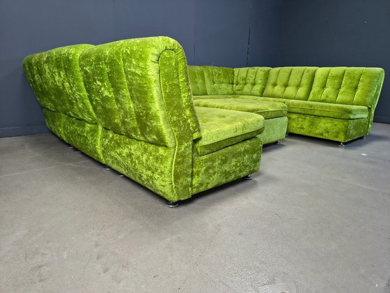Image 1 of Ensemble de canapés modulaires vintage en velours vert, années 1970