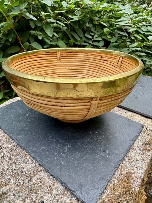 Cesto in rattan e ottone Gabriella Crespi anni '60