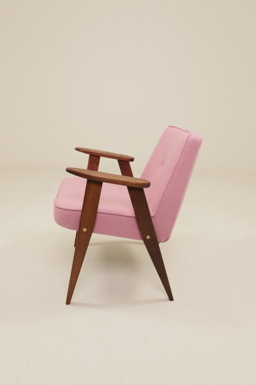 Fauteuil moderne du milieu du siècle en chêne et laine naturelle, design de J. Chierowski