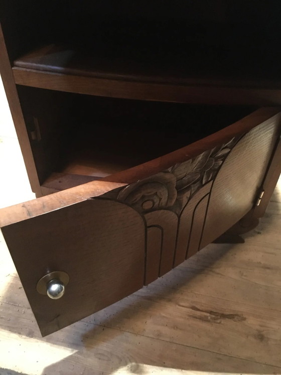 Solid oak bedside table with brown and white marble. – Nightstands, Art Deco (photo 6 of 8)