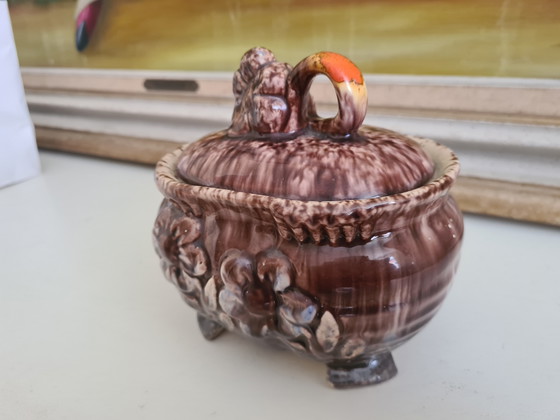 Zuccheriera in ceramica Torhout Art Nouveau ca. 1900 / Sucrier ancien en poterie de Torhout, Maes (photo 3 of 8)