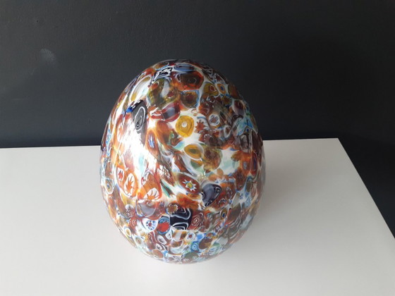Image 1 of Imposante XL Ilu di Vetro glazen vloerlamp met bonte kleuren en motieven, Millefiori lamp, vintage glazen kleurrijke egg lamp