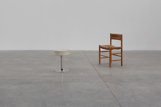 Image 1 of Vintage Mid-century design stool in chrome with white leather seat, 1970s