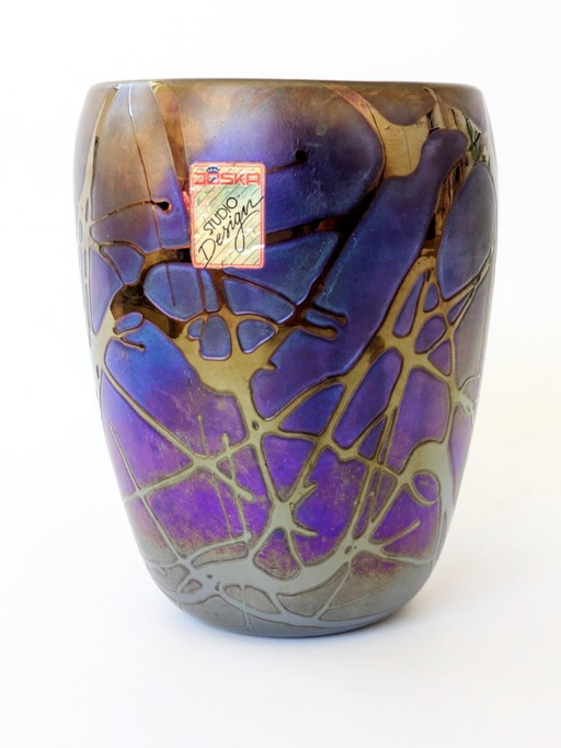 Raro vaso Joska in stile Art Nouveau | vetro iridescente soffiato a bocca | Germania 1990