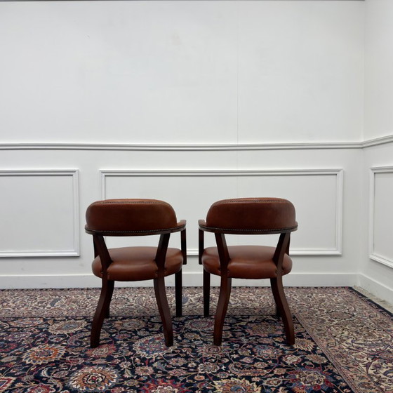 Set Klassische Englische Chesterfield Bürostühle – Sessel, Leather, Wood (photo 4 of 9)