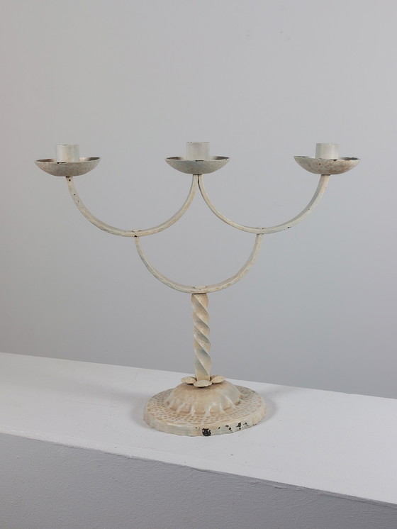 Image 1 of Vintage lacquered patinated mid-century candle holder