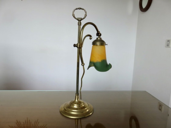 Large Art Nouveau Lamp, Bronze and Marbled Glass, France – A.FRANCE, Table lamps (photo 11 of 13)
