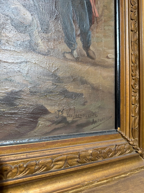 Jef Van Leemputten (Amberes, 1865–1948) – Gran óleo sobre lienzo “Caballos de granja trabajando” (photo 3 of 6)