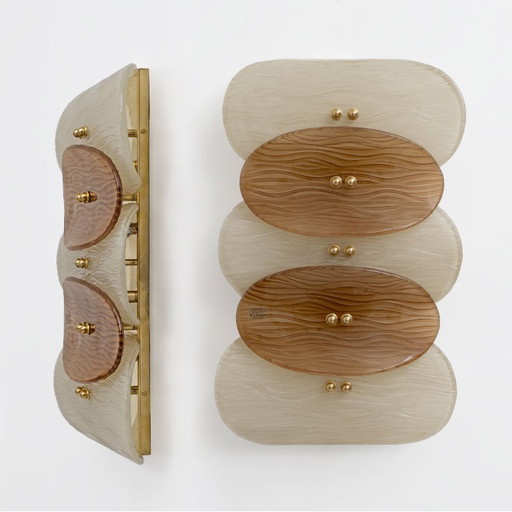 Pair of Murano Glass and Brass Wall Sconces