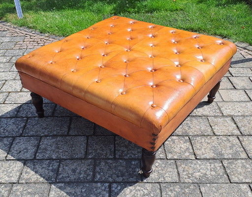 Chessterfield leather stool footstool cognac cowhide