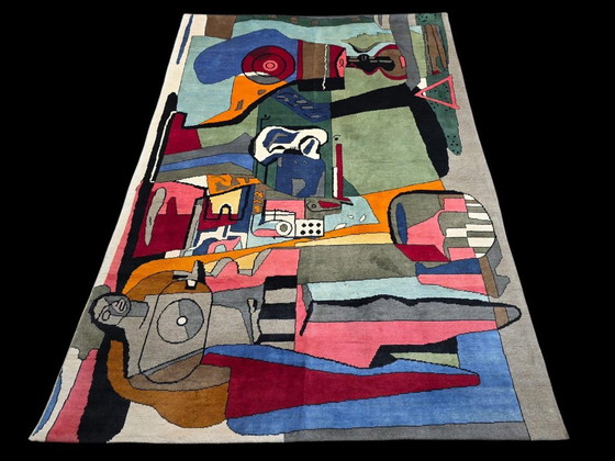 Alfombra de lana y seda anudada a mano al estilo Le Corbusier – Figura de naturaleza muerta de composición (photo 3 of 9)