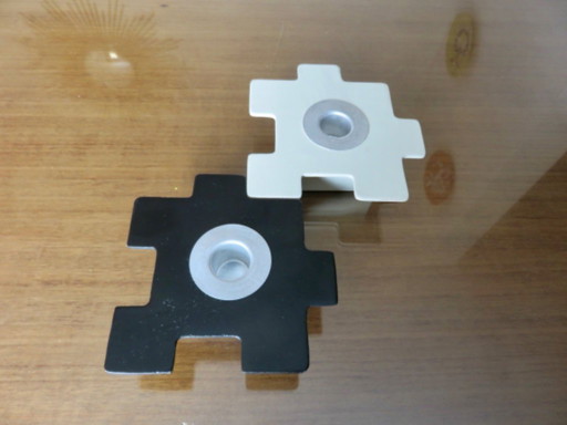 Paire de bougeoirs puzzle "hoppan" par ikea, années 90