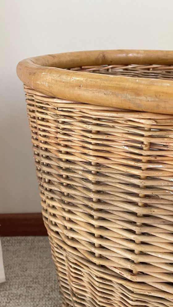 Image 1 of Grand PANIER Vintage OSIER Cerclé Bois