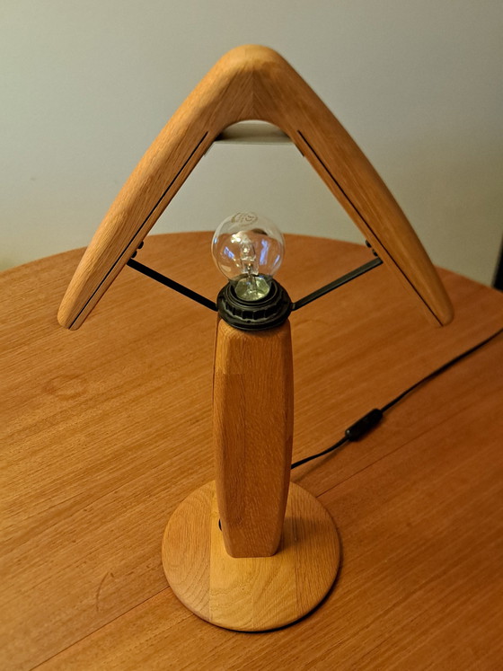 Image 1 of DOMUS Table Lamp Type 7701 – Solid Wood – Lunopal Shade – Design Classic