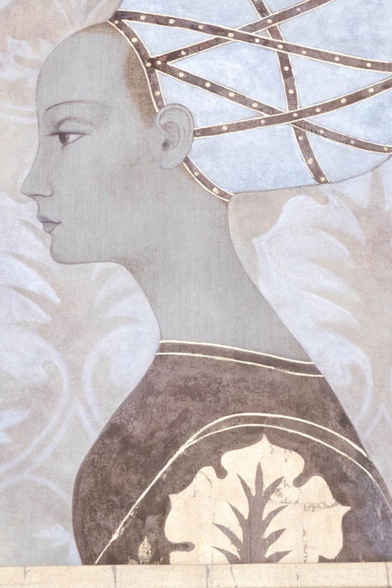 Image 1 of Bemaltes Leinwandgemälde mit der Darstellung einer italienischen Adelsfrau. Zeitgenössisch.