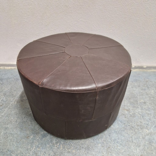 1970 Vintage Footstool Tabouret rond en cuir