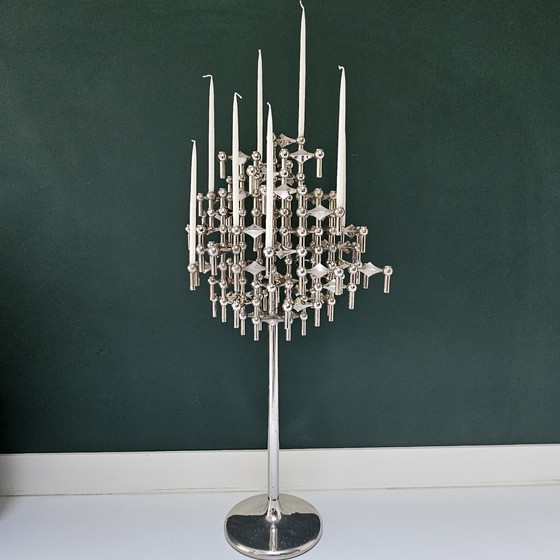 Image 1 of Large vintage STOFF Nagel candle stand - rare floor stand with 52 modular candlesticks, chrome plated, 1970s