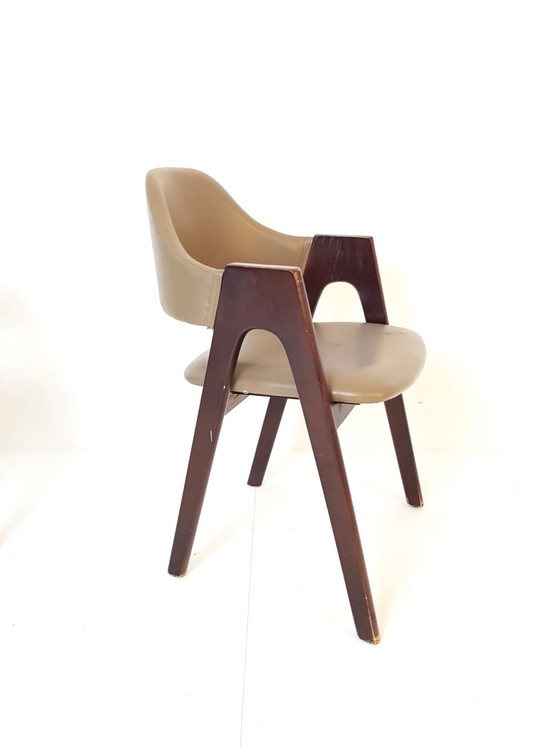 Lot de 6 ou plus chaises de salle à manger danoises vintage, Bois, Skaï, Marron (photo 5 sur 10)