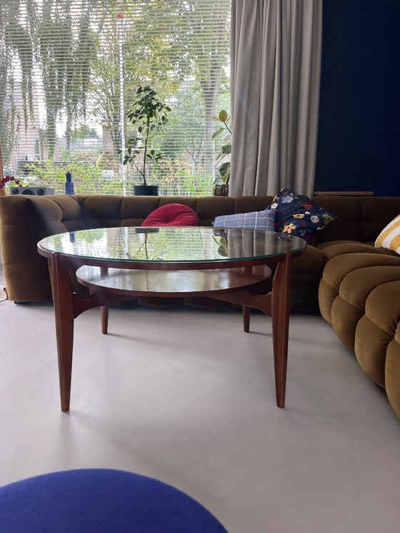 Vintage Round Coffee Table Teak Danish Design Mid-Century Modern – Glass, Wood (photo 7 of 9)